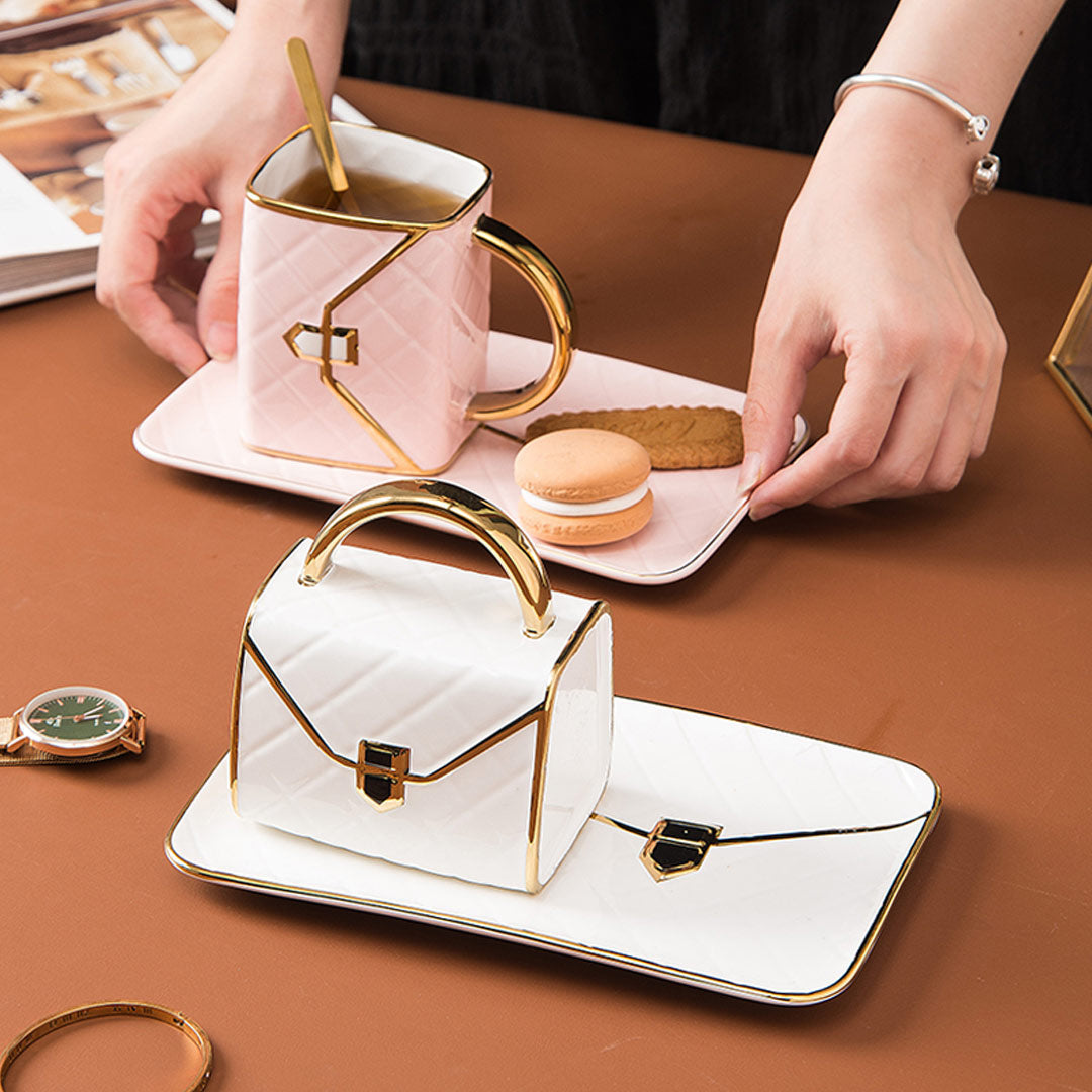 Chic Handbag Mug Set with Saucer