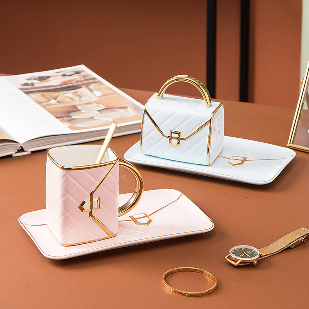 Chic Handbag Mug Set with Saucer