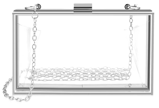 Transparent Acrylic Clutch Purse - Silver Hardware with Chain